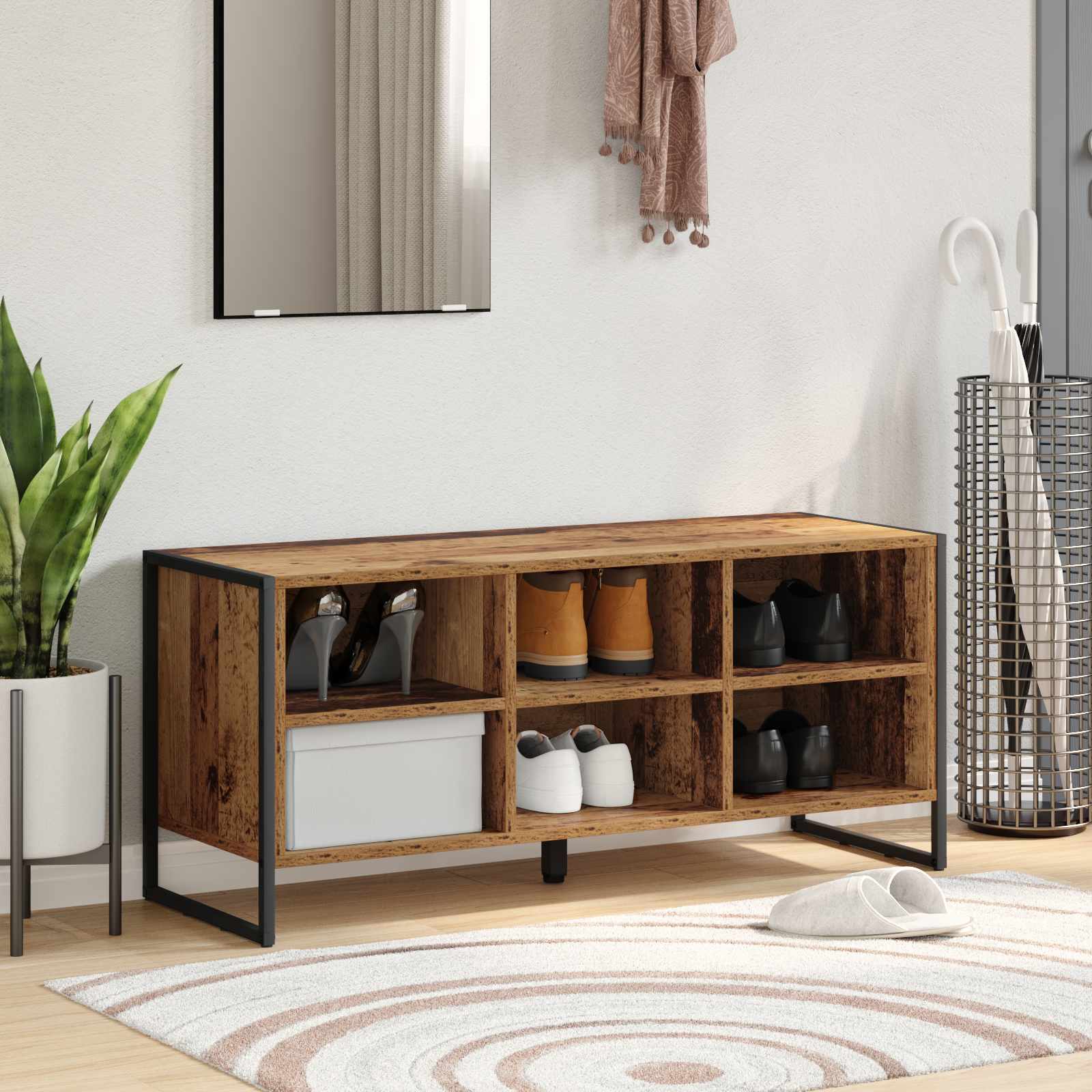 Schoenenkast met opslag Oud Hout 60 x 35 x 44 cm Bewerkt hout