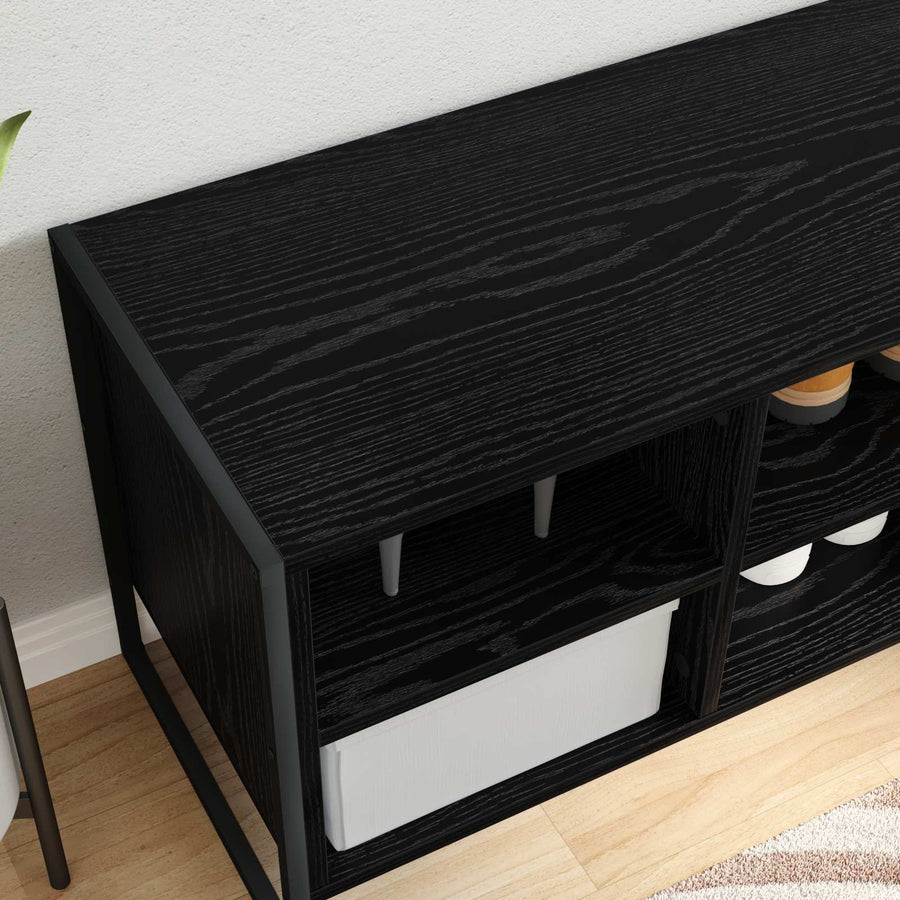 Schoenenkast Zwart Eiken 60 x 35 x 44 cm Bewerkt hout
