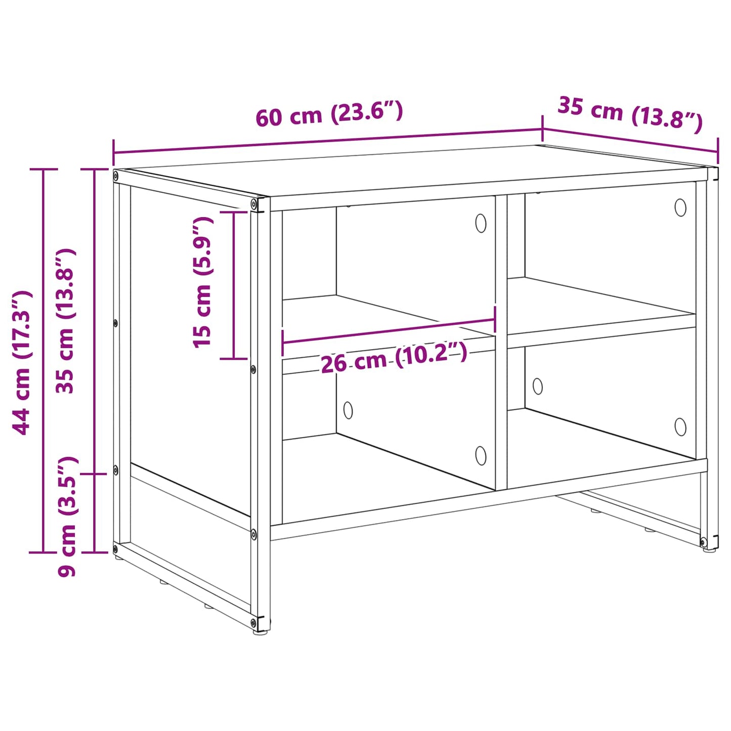 Schoenenkast met opslag Rook Eik 60 x 35 x 44 cm Bewerkt hout