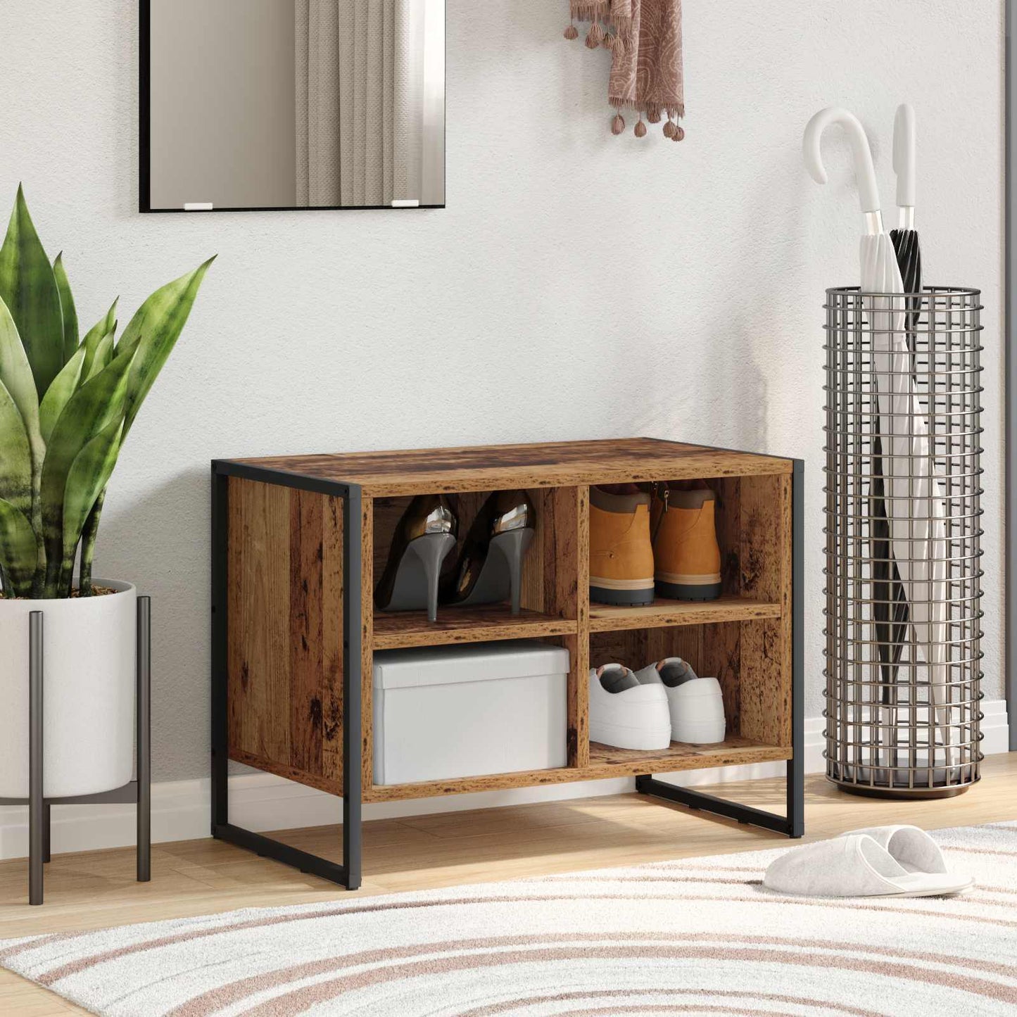 Schoenenkast met opslag Oud Hout 60 x 35 x 44 cm Bewerkt hout