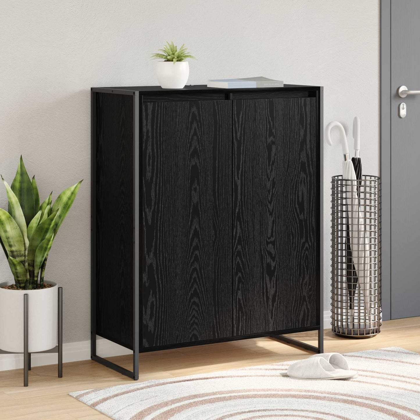 Schoenenkast Zwart Eiken 79 x 36 x 100 cm Bewerkt hout