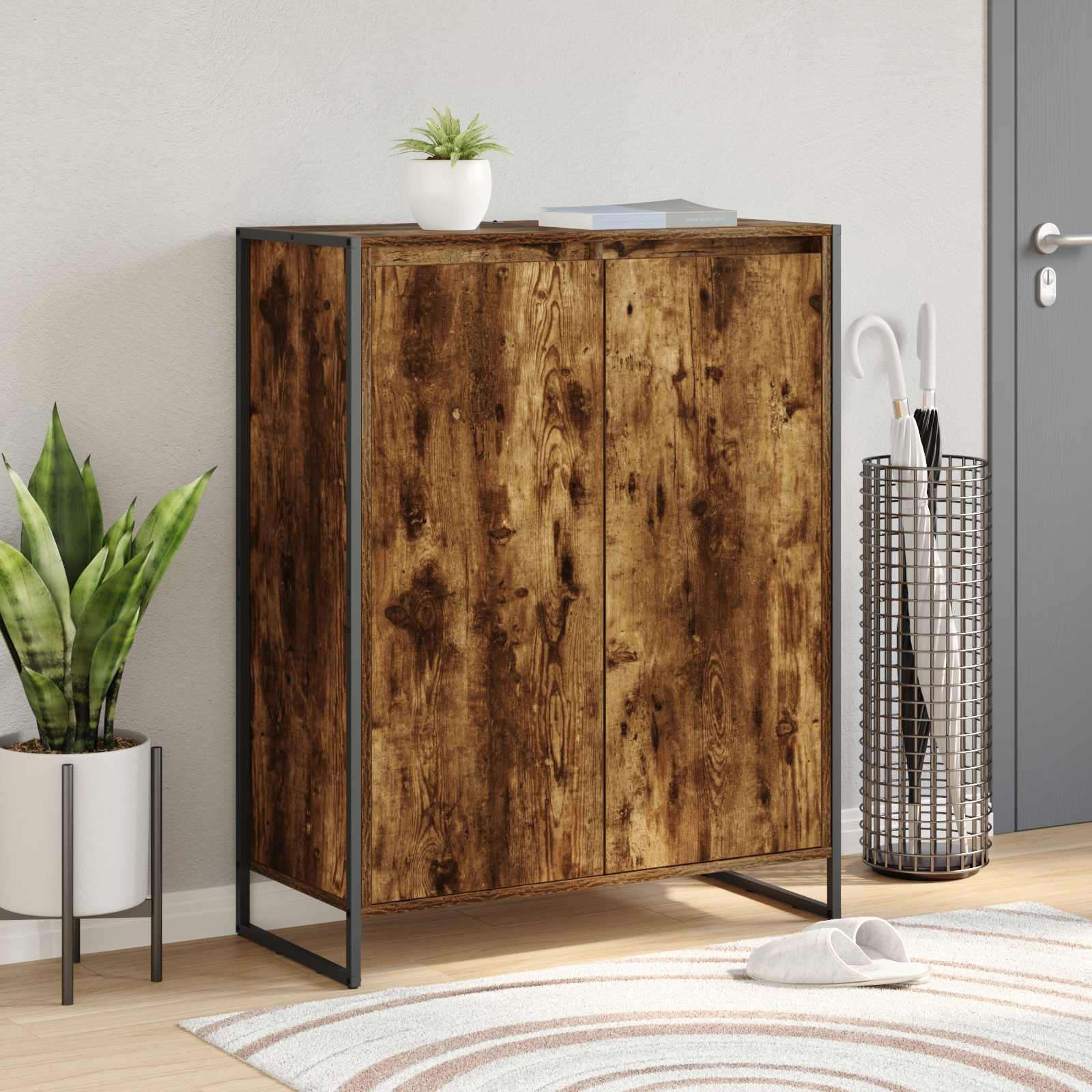 Schoenenkast met opslag Rook Eik 79 x 36 x 100 cm Bewerkt hout