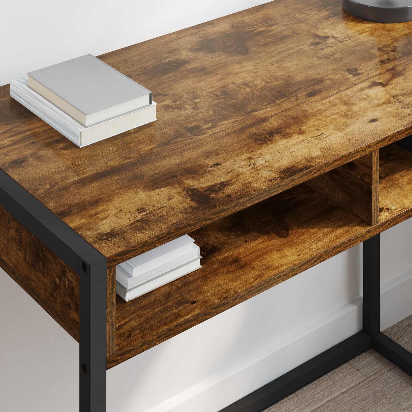 Bureau met opslag Rook Eik 100 x 50 x 75 cm Bewerkt hout