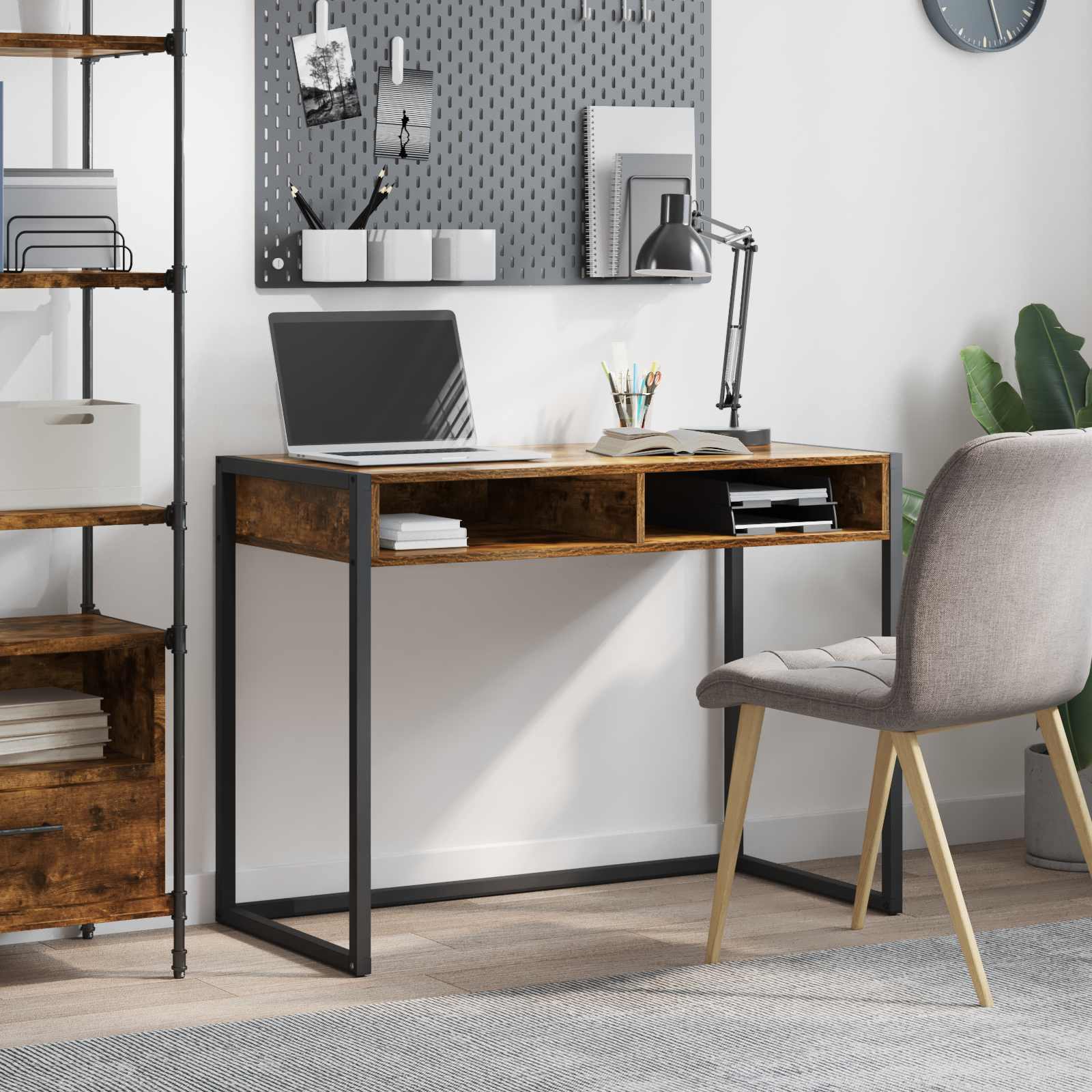 Bureau met opslag Rook Eik 100 x 50 x 75 cm Bewerkt hout