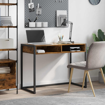 Bureau met opslag Rook Eik 100 x 50 x 75 cm Bewerkt hout