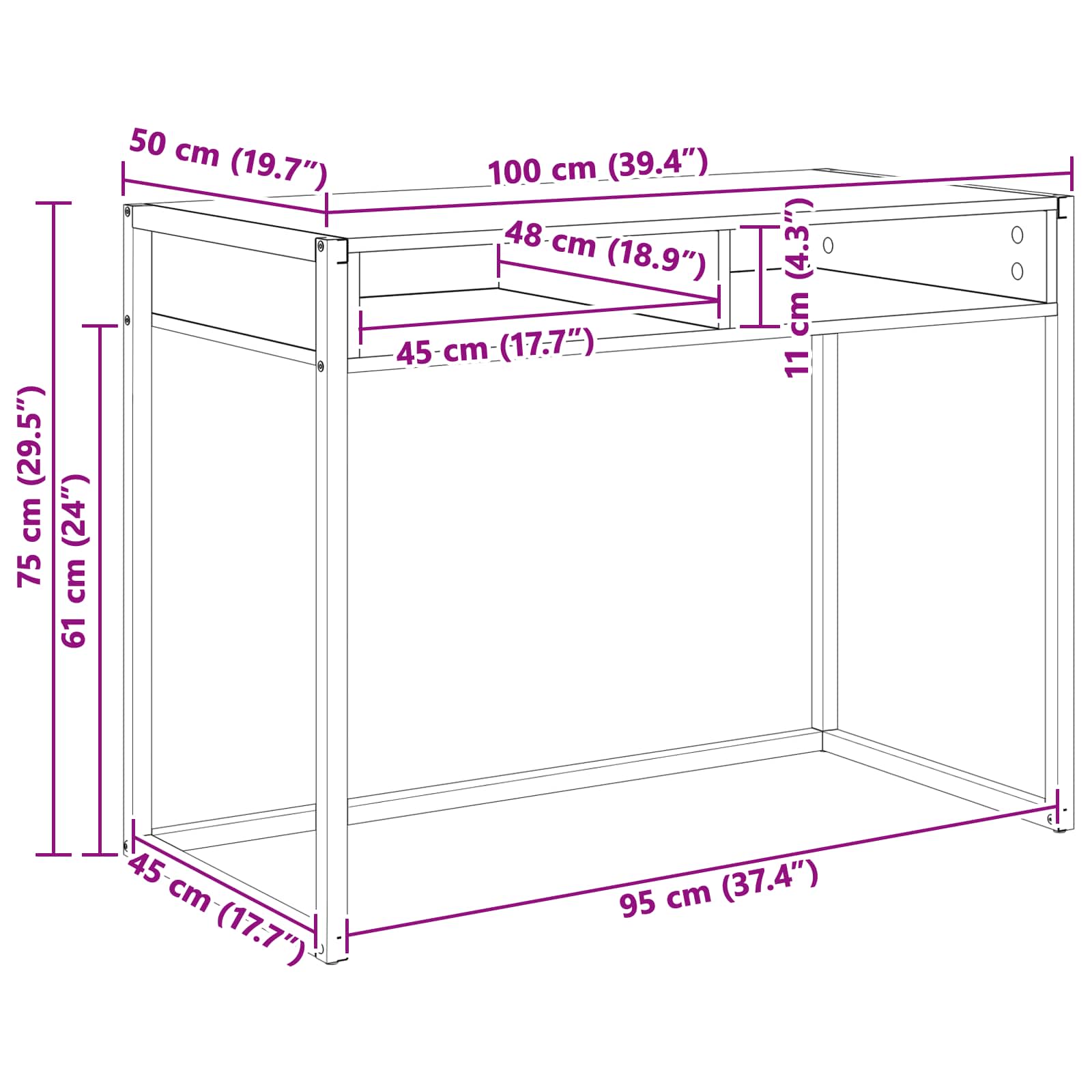 Bureau met opslag Rook Eik 100 x 50 x 75 cm Bewerkt hout