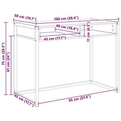 Bureau met opslag Rook Eik 100 x 50 x 75 cm Bewerkt hout