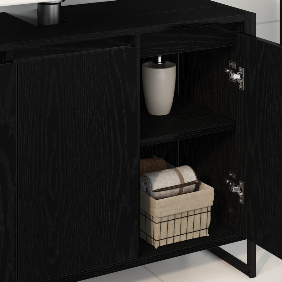Badkamer Kast Zwart Eiken 90 x 30 x 60 cm Bewerkt hout