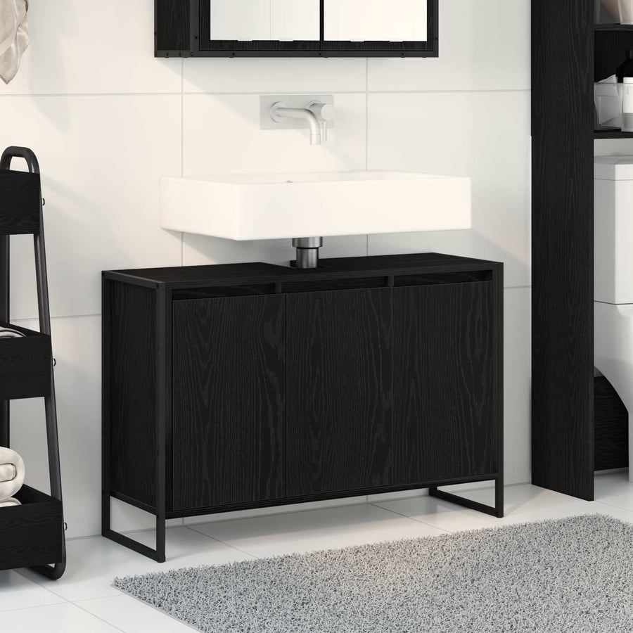 Badkamer Kast Zwart Eiken 90 x 30 x 60 cm Bewerkt hout
