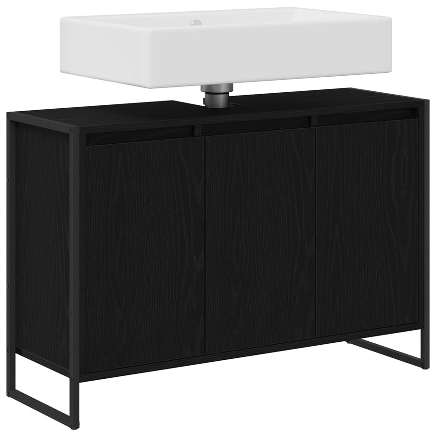 Badkamer Kast Zwart Eiken 90 x 30 x 60 cm Bewerkt hout