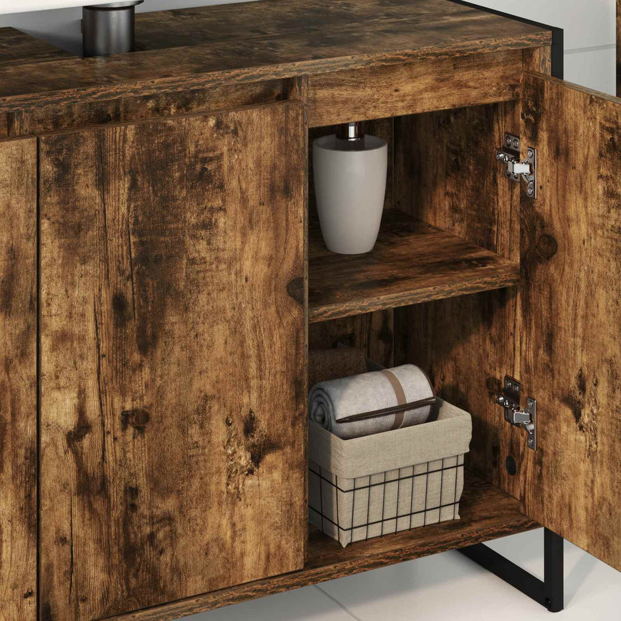 Badkamer Kast met opslag Rook Eik 90 x 30 x 60 cm Bewerkt hout
