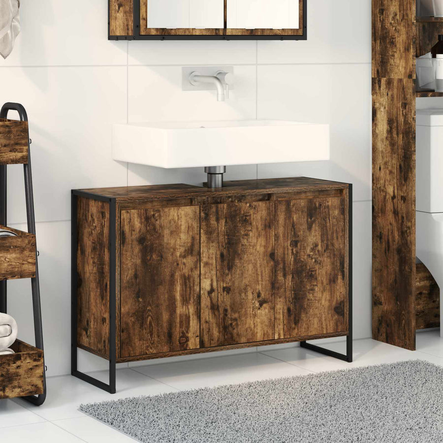 Badkamer Kast met opslag Rook Eik 90 x 30 x 60 cm Bewerkt hout