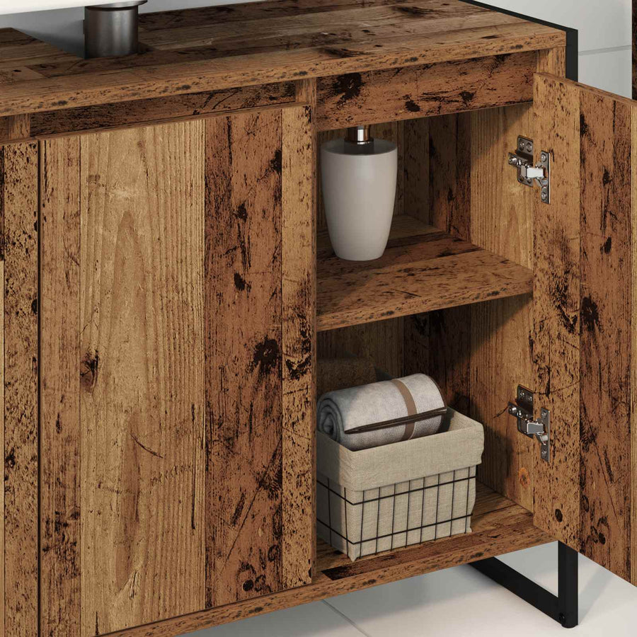 Badkamer Kast met opslag Oud Hout 90 x 30 x 60 cm Bewerkt hout