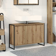 Badkamerkast bewerkt hout 90x30x60 cm ambachtelijk eiken