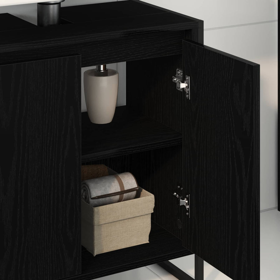 Badkamer Kast Zwart Eiken 60 x 30 x 60 cm Bewerkt hout