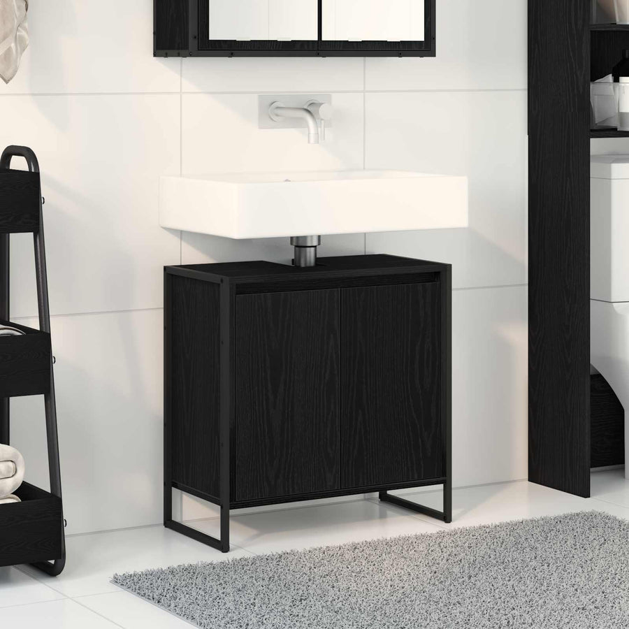 Badkamer Kast Zwart Eiken 60 x 30 x 60 cm Bewerkt hout