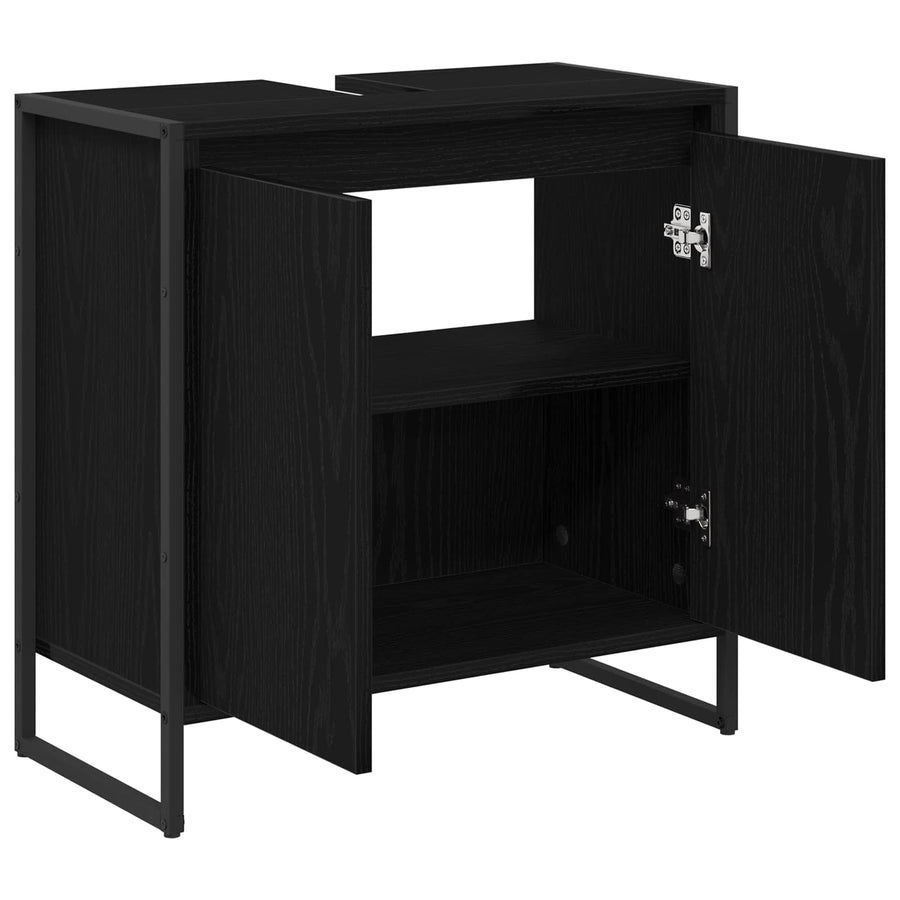 Badkamer Kast Zwart Eiken 60 x 30 x 60 cm Bewerkt hout