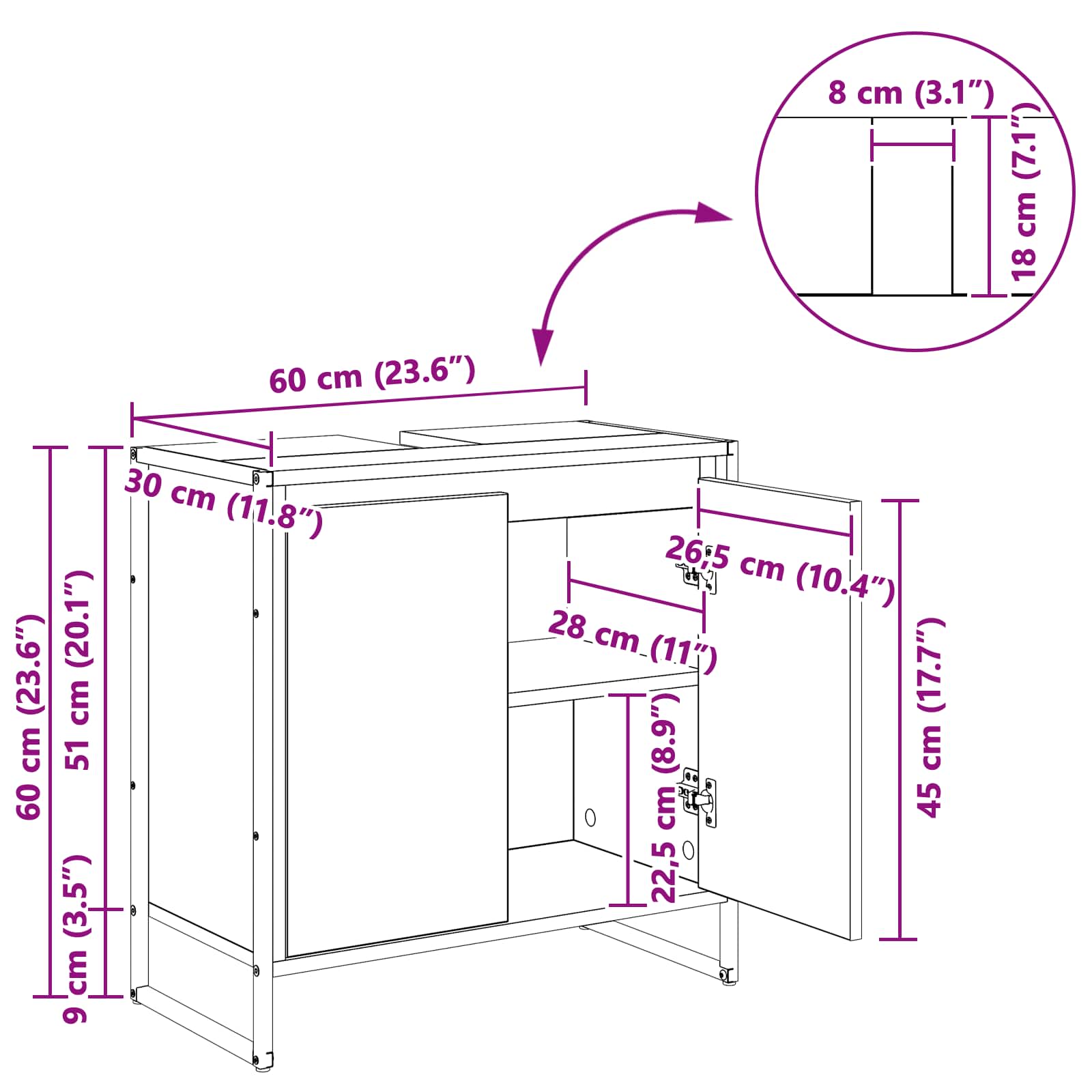 Badkamer Kast met opslag Sonoma 60 x 30 x 60 cm Bewerkt hout