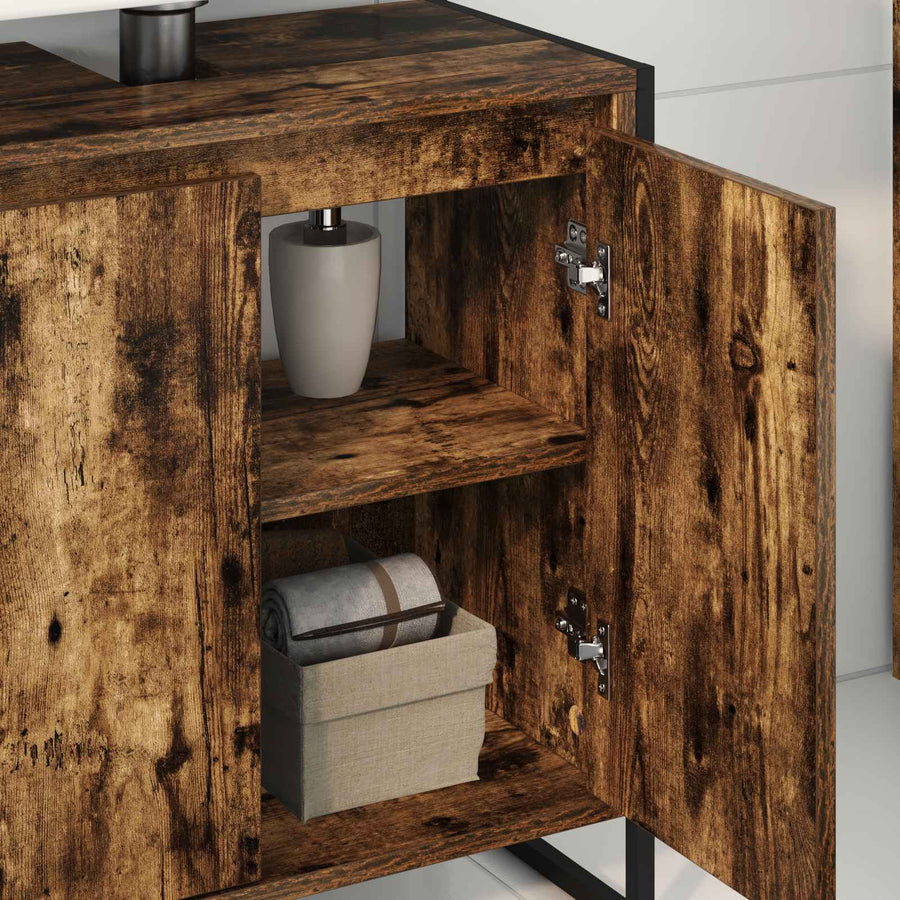 Badkamer Kast met opslag Rook Eik 60 x 30 x 60 cm Bewerkt hout