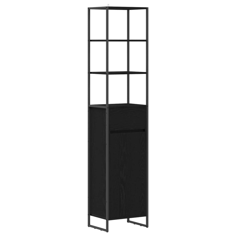 Badkamer Kast Zwart Eiken 40 x 30 x 180 cm Bewerkt hout