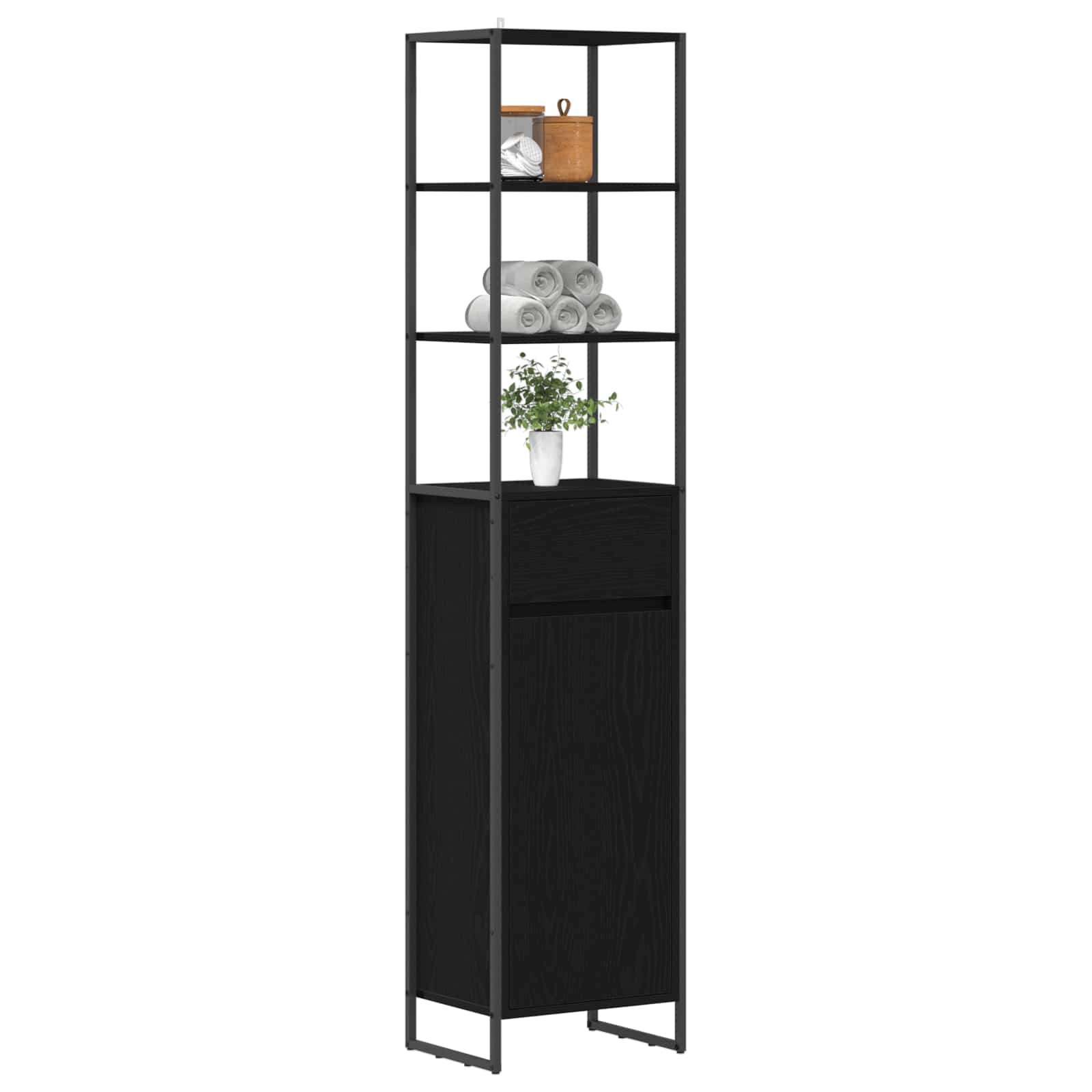 Badkamer Kast Zwart Eiken 40 x 30 x 180 cm Bewerkt hout