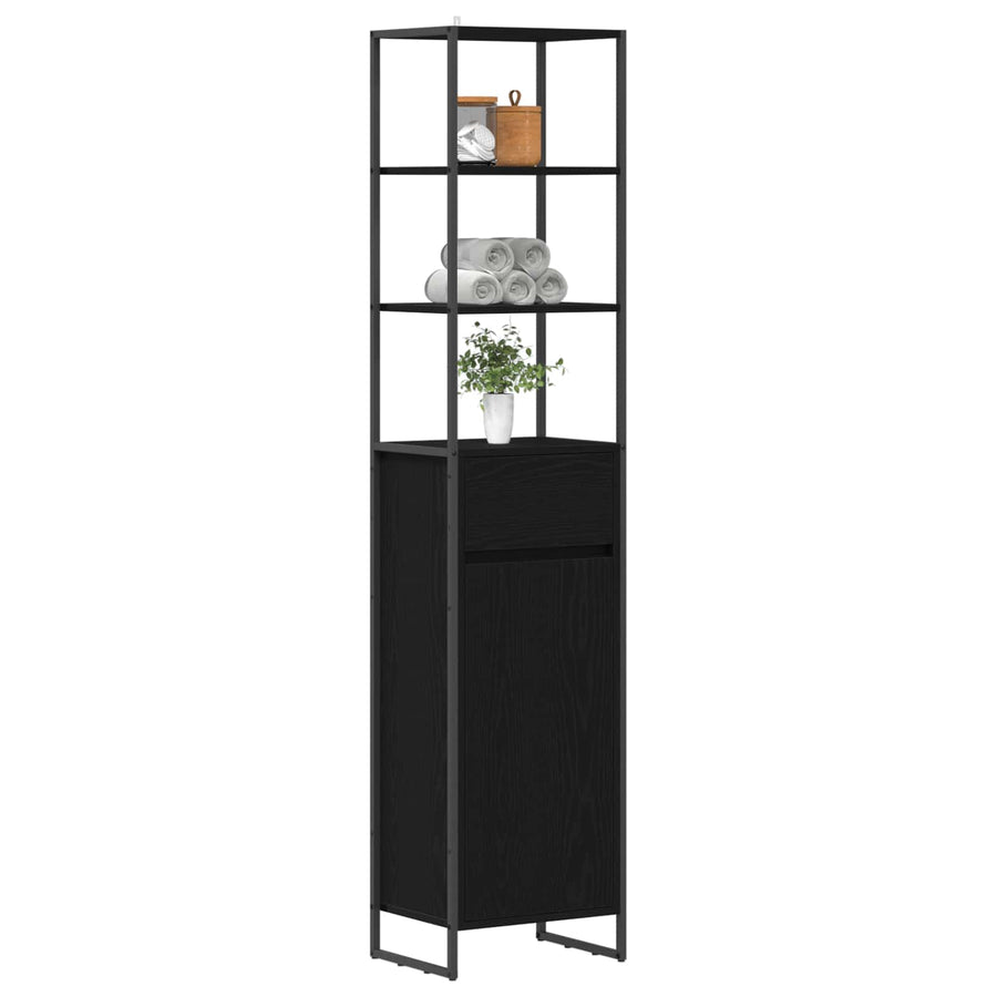 Badkamer Kast Zwart Eiken 40 x 30 x 180 cm Bewerkt hout