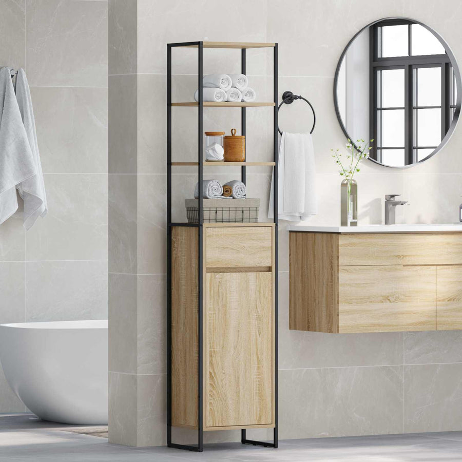 Badkamer Kast met lade Sonoma 40 x 30 x 180 cm Bewerkt hout