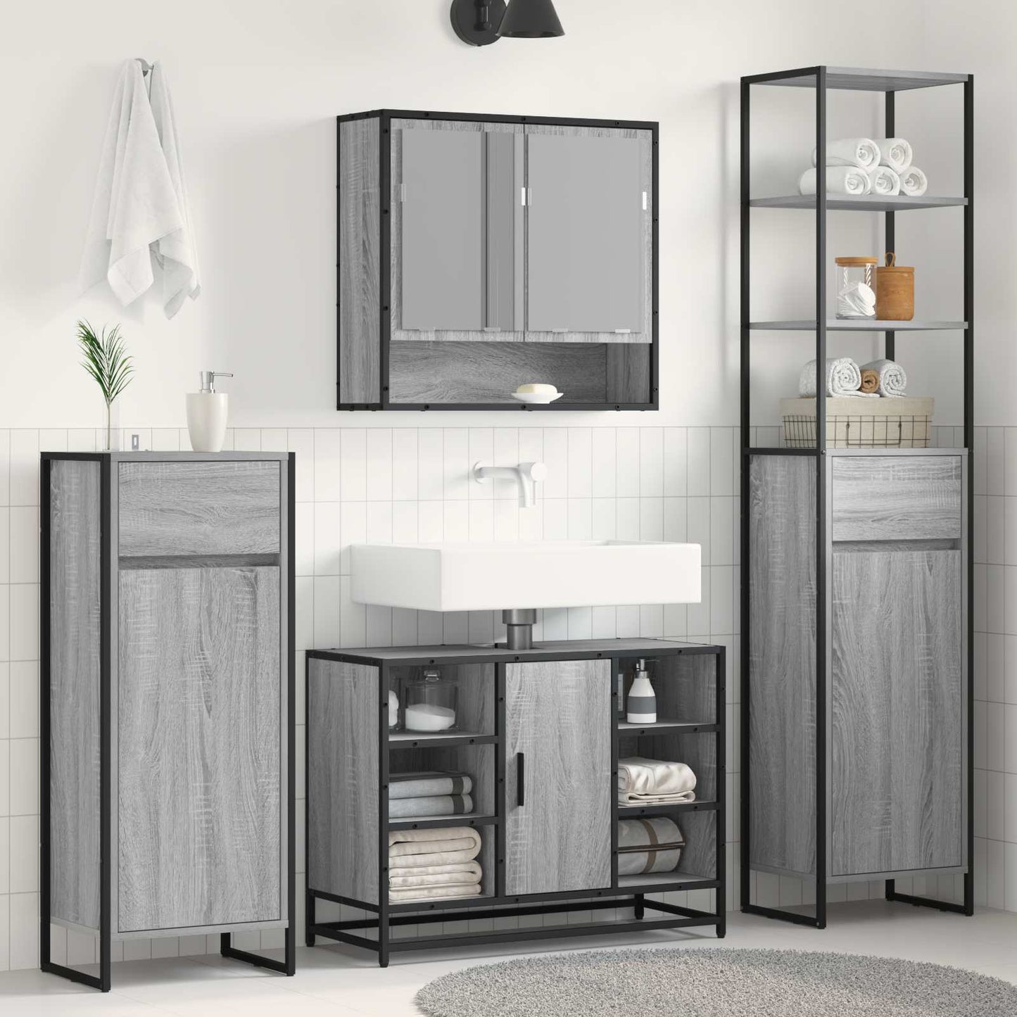 Badkamer Kast Grijs Sonoma 40 x 30 x 180 cm Bewerkt hout