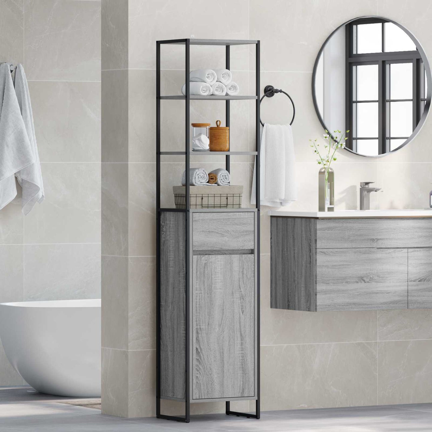 Badkamer Kast Grijs Sonoma 40 x 30 x 180 cm Bewerkt hout