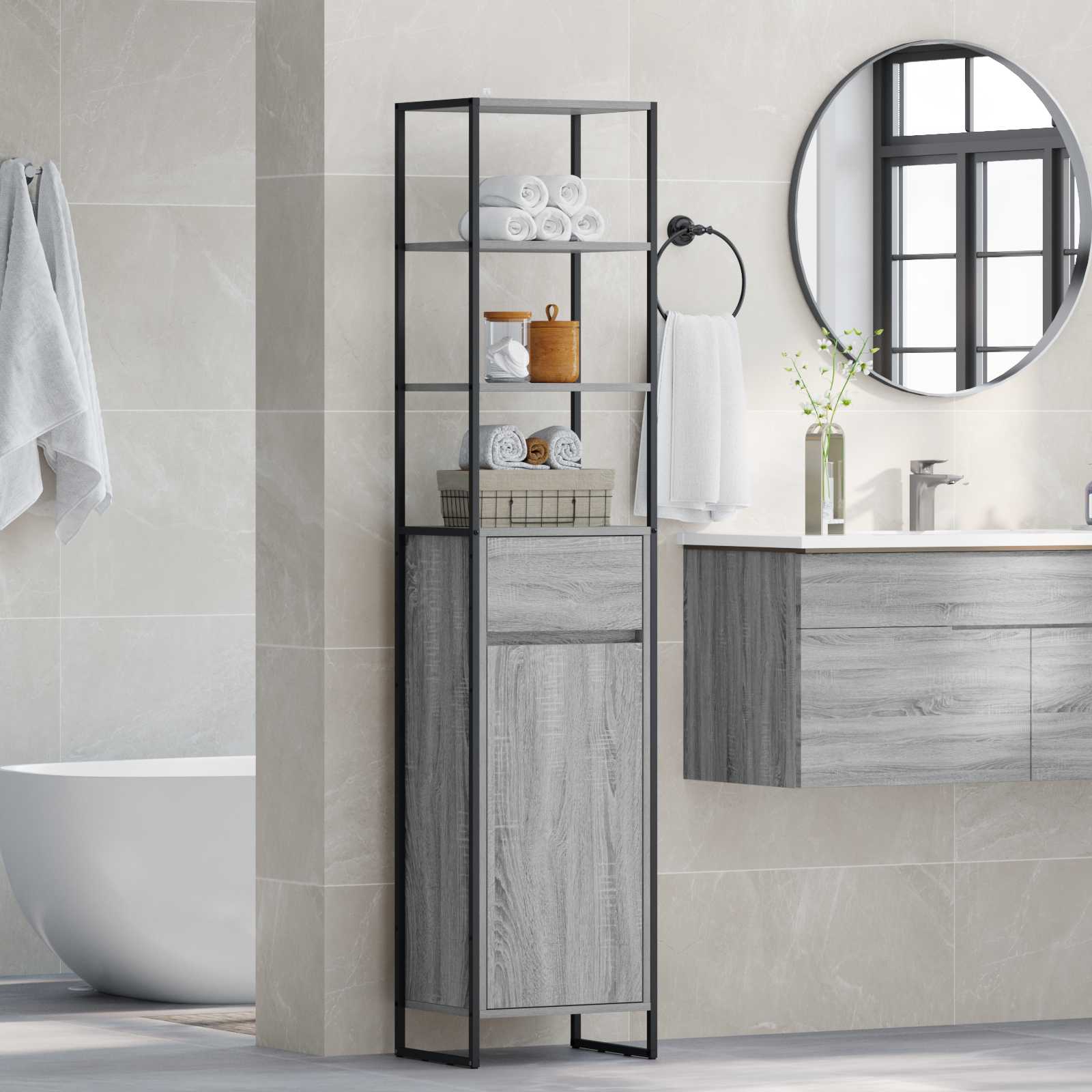 Badkamer Kast Grijs Sonoma 40 x 30 x 180 cm Bewerkt hout