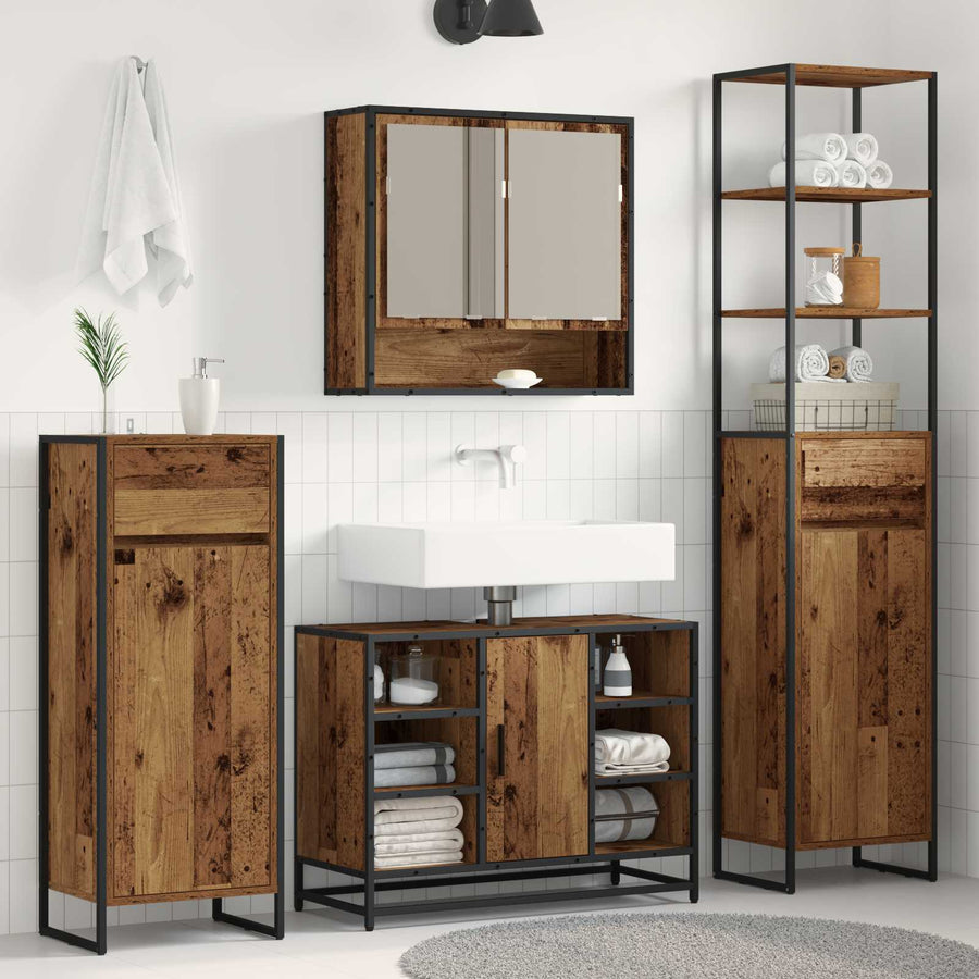 Badkamer Kast met lade Oud Hout 40 x 30 x 180 cm Bewerkt hout