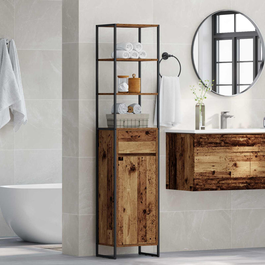 Badkamer Kast met lade Oud Hout 40 x 30 x 180 cm Bewerkt hout