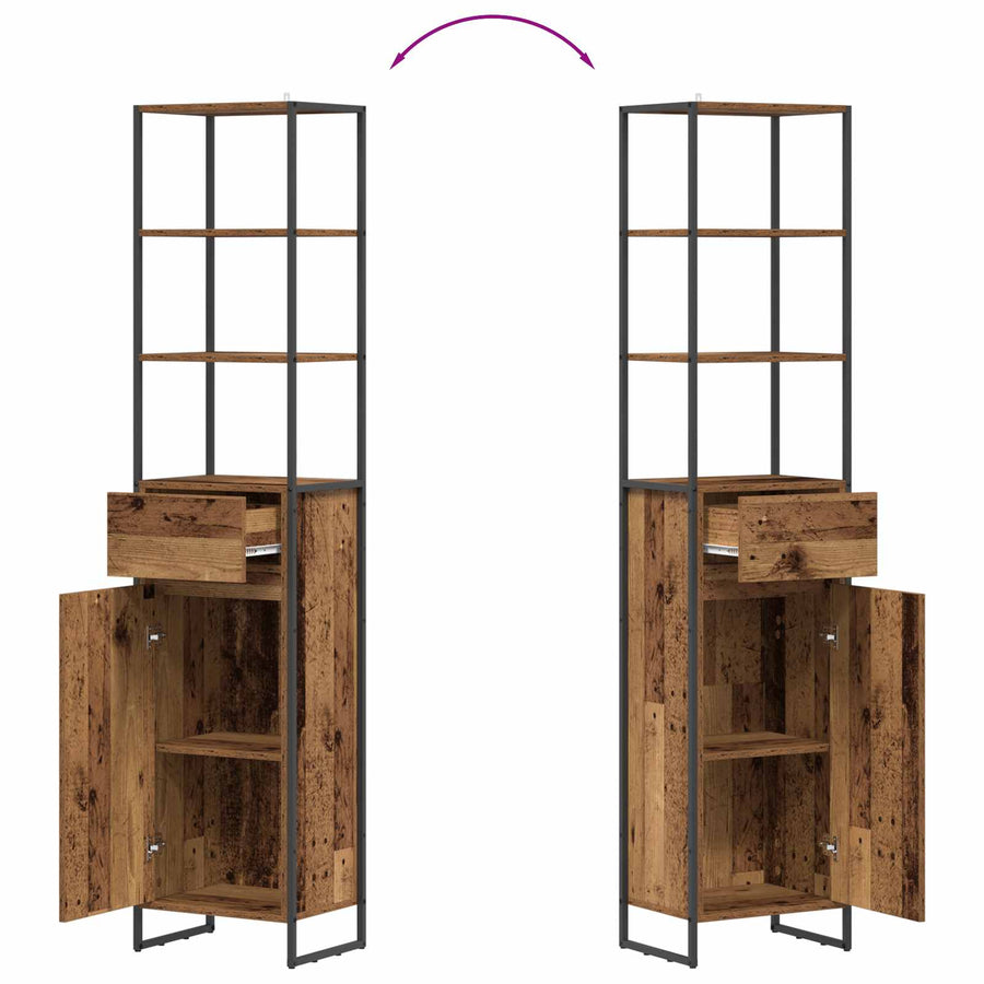 Badkamer Kast met lade Oud Hout 40 x 30 x 180 cm Bewerkt hout