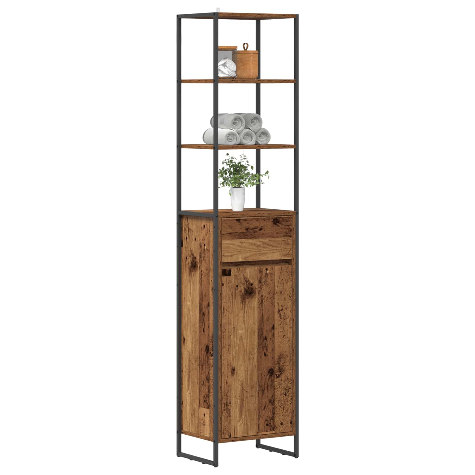 Badkamer Kast met lade Oud Hout 40 x 30 x 180 cm Bewerkt hout