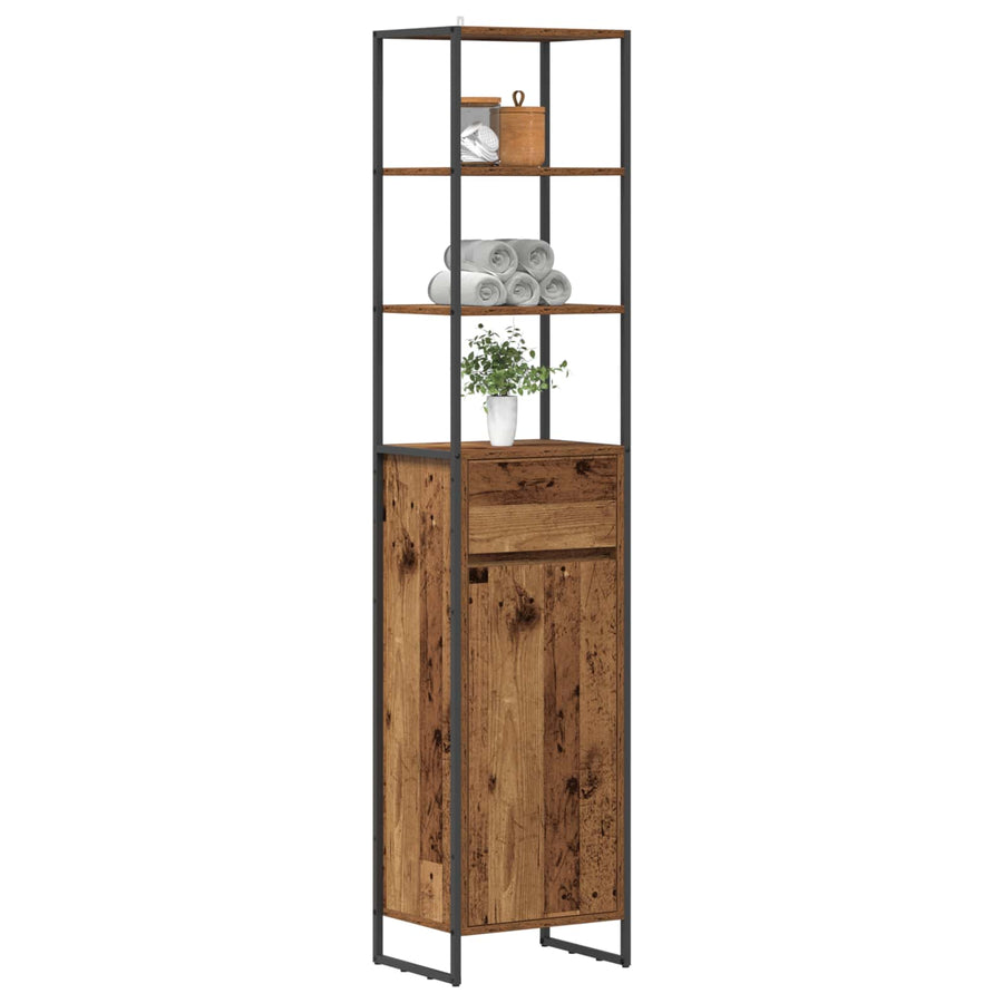 Badkamer Kast met lade Oud Hout 40 x 30 x 180 cm Bewerkt hout