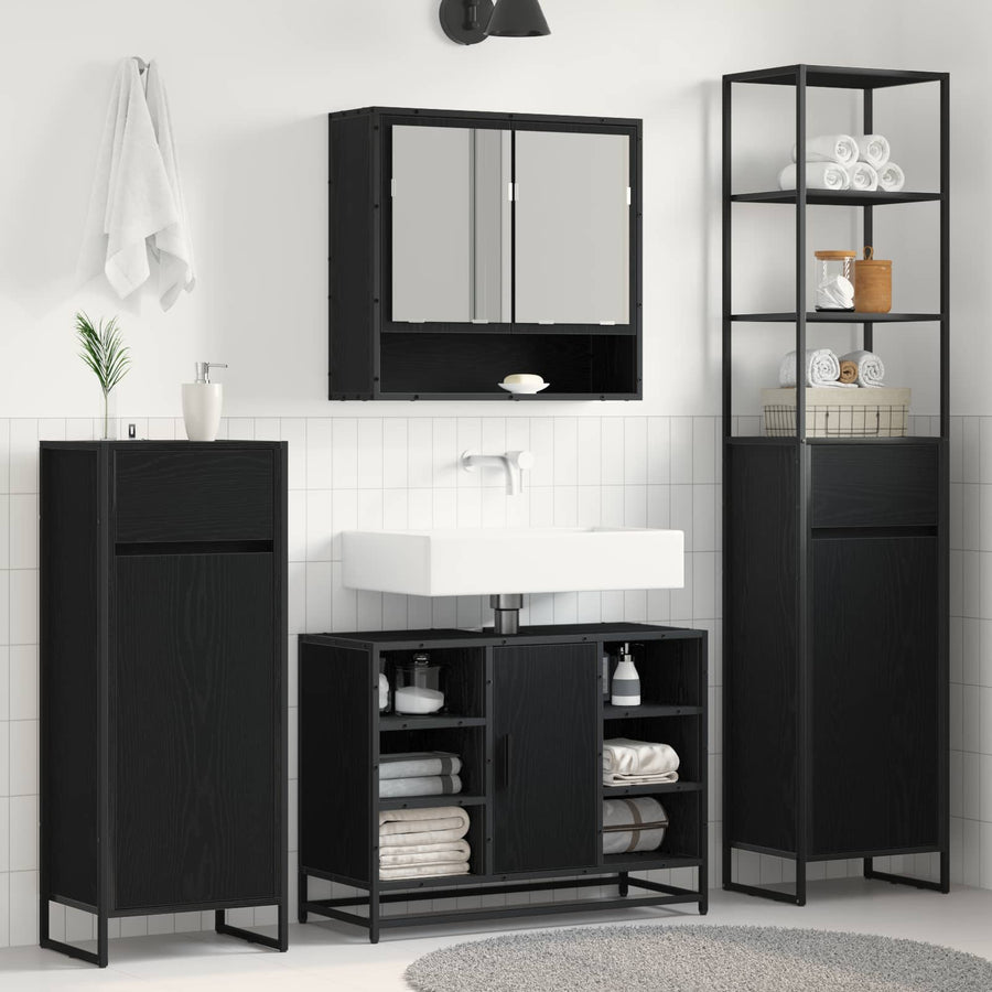 Badkamer Kast Zwart Eiken 40 x 30 x 100 cm Bewerkt hout