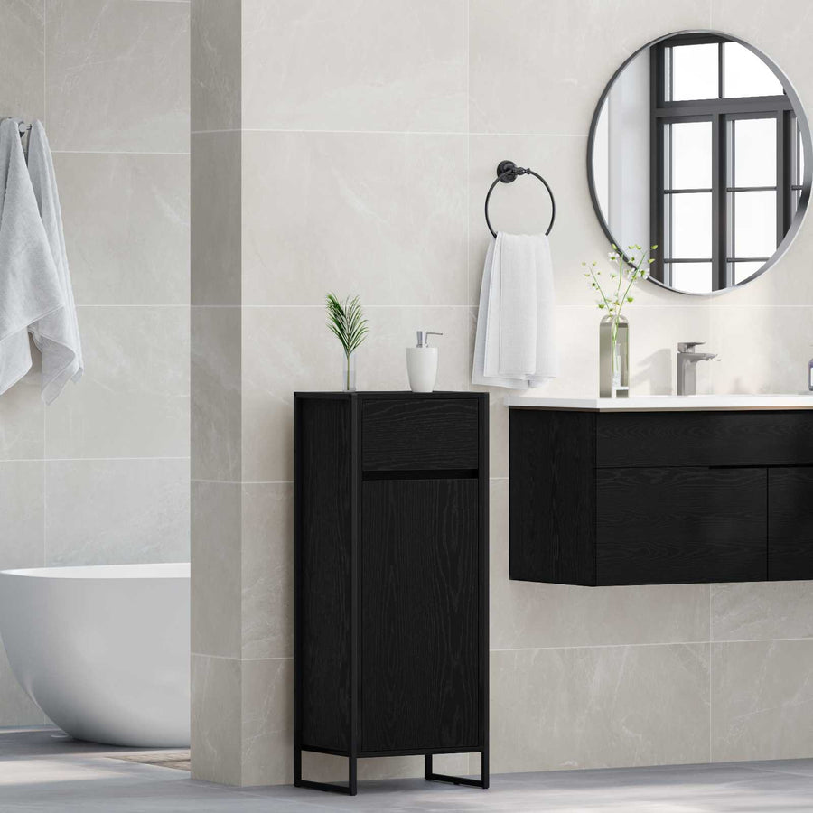 Badkamer Kast Zwart Eiken 40 x 30 x 100 cm Bewerkt hout