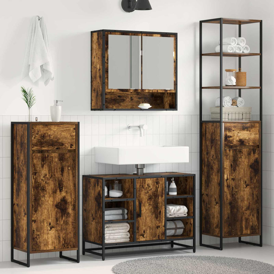 Badkamer Kast met lade Rook Eik 40 x 30 x 100 cm Bewerkt hout