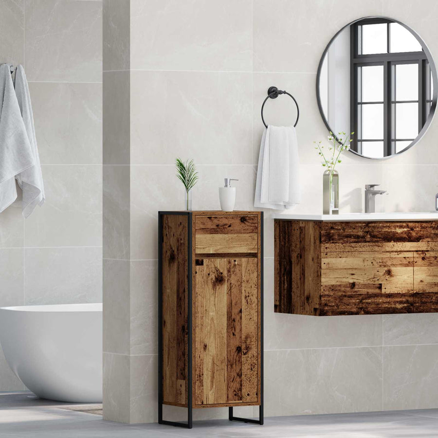 Badkamer Kast met lade Oud Hout 40 x 30 x 100 cm Bewerkt hout