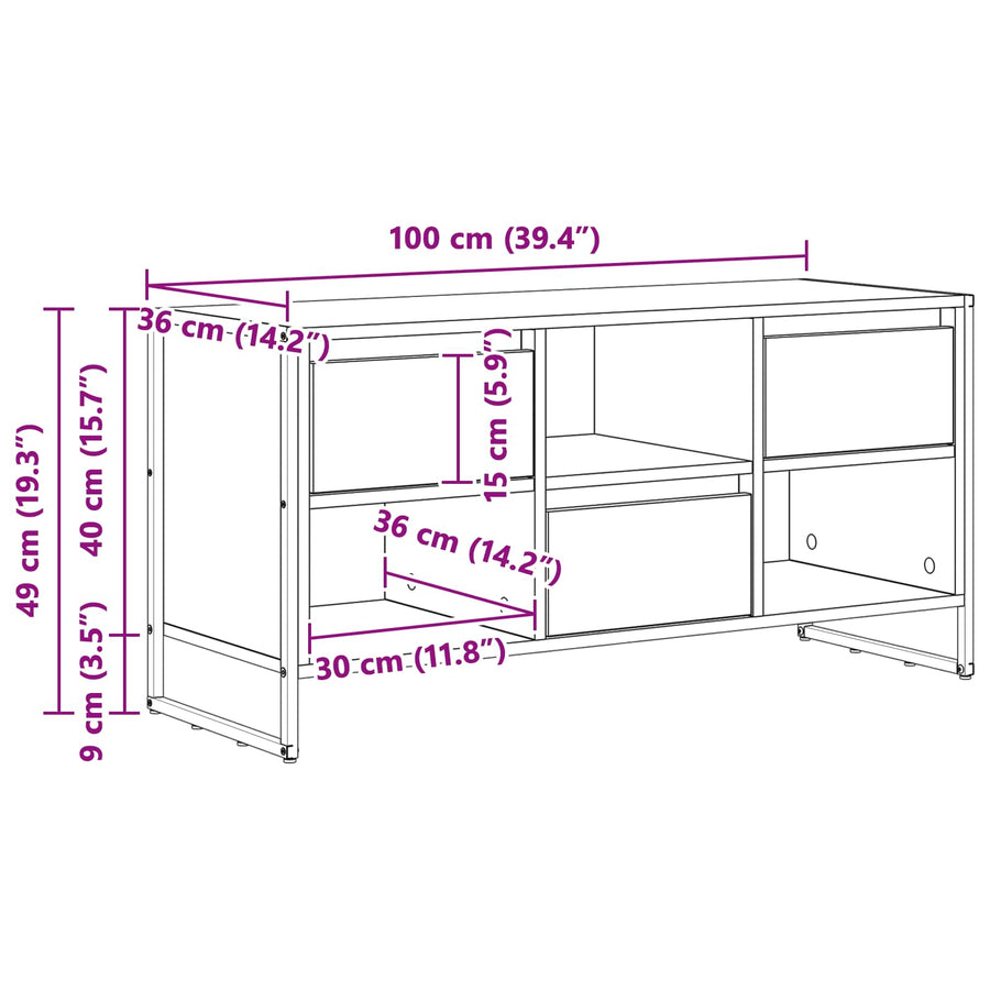 TV-kast met lade Zwart Eiken 100 x 36 x 49,5 cm Bewerkt hout