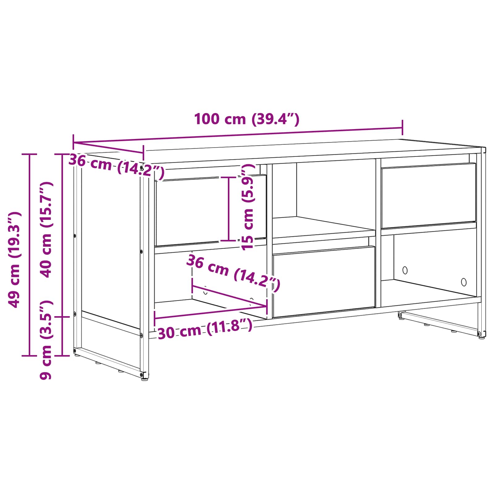 TV-kast met lade Grijs Sonoma 100 x 36 x 49,5 cm Bewerkt hout
