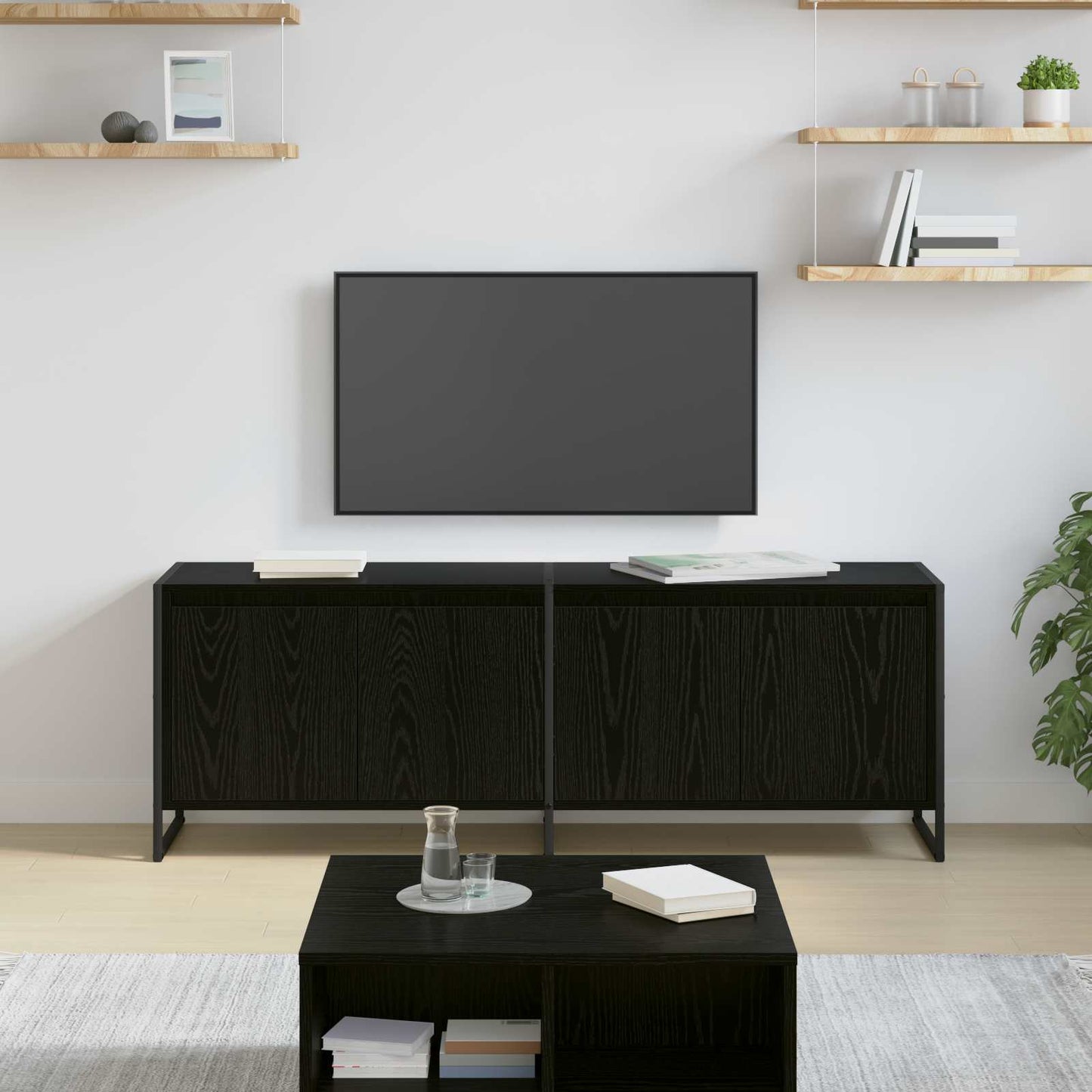TV-kast Zwart Eiken 140 x 36 x 49.5 cm Bewerkt hout