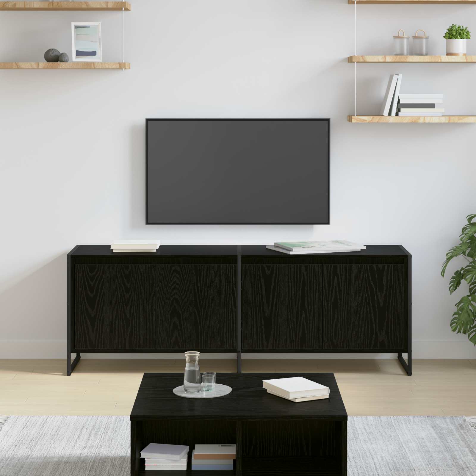 TV-kast Zwart Eiken 140 x 36 x 49.5 cm Bewerkt hout