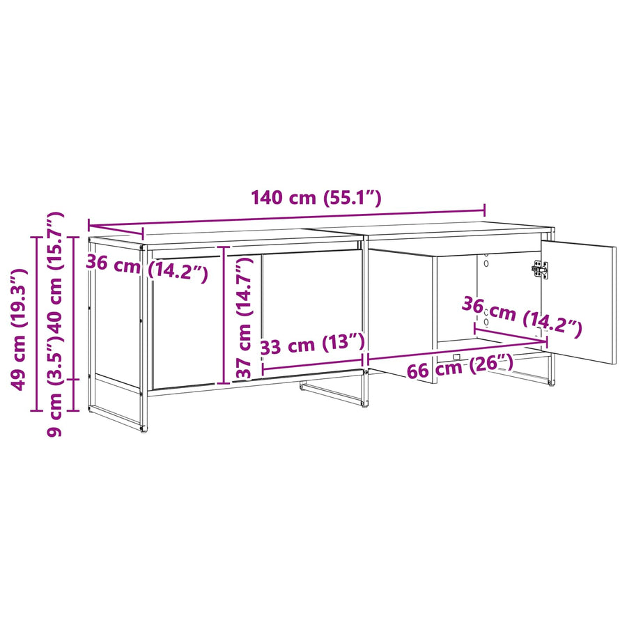 TV-kast Oud Hout 140 x 36 x 49.5 cm Bewerkt hout