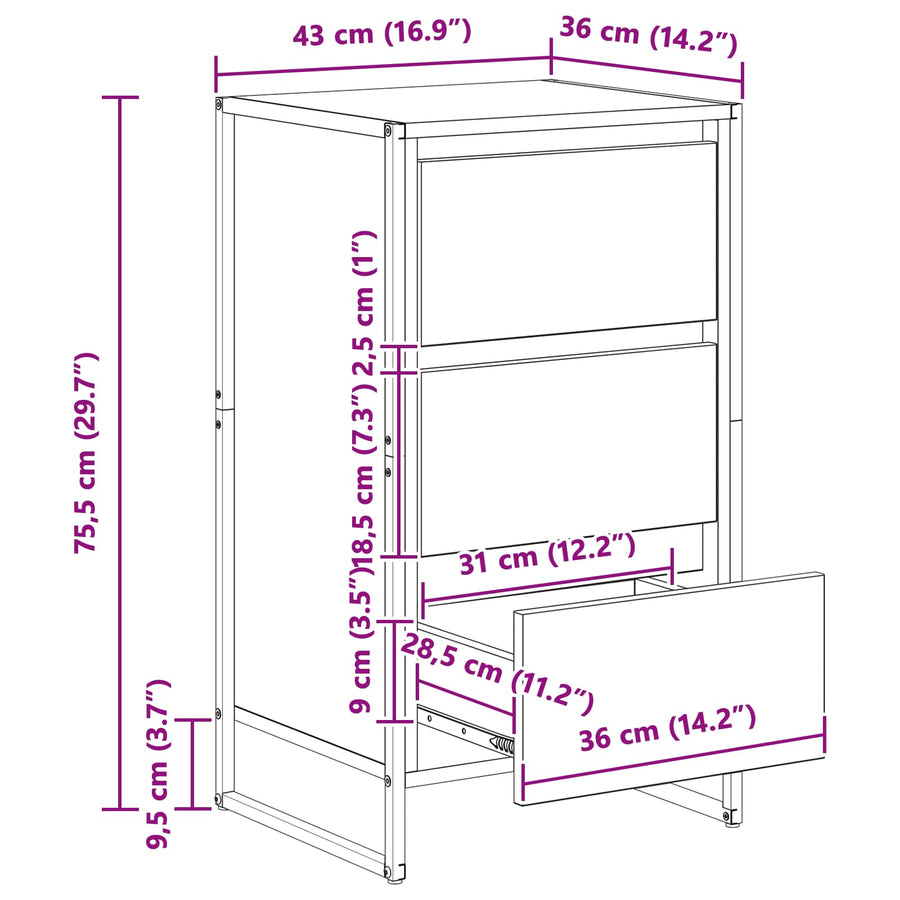 Dressoir met lade Sonoma 42 x 36 x 75.5 cm Bewerkt hout