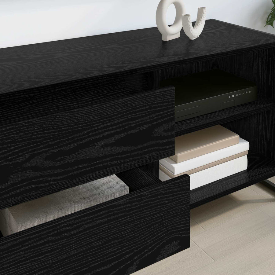 TV-kast met lade Zwart Eiken 100 x 36 x 49,5 cm Bewerkt hout