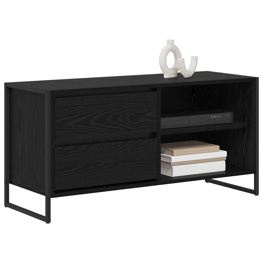 TV-kast met lade Zwart Eiken 100 x 36 x 49,5 cm Bewerkt hout