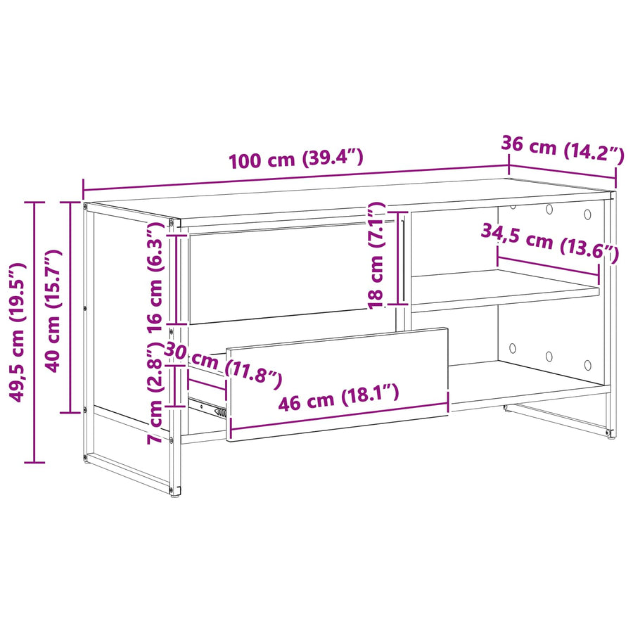 TV-kast met lade Sonoma 100 x 36 x 49,5 cm Bewerkt hout