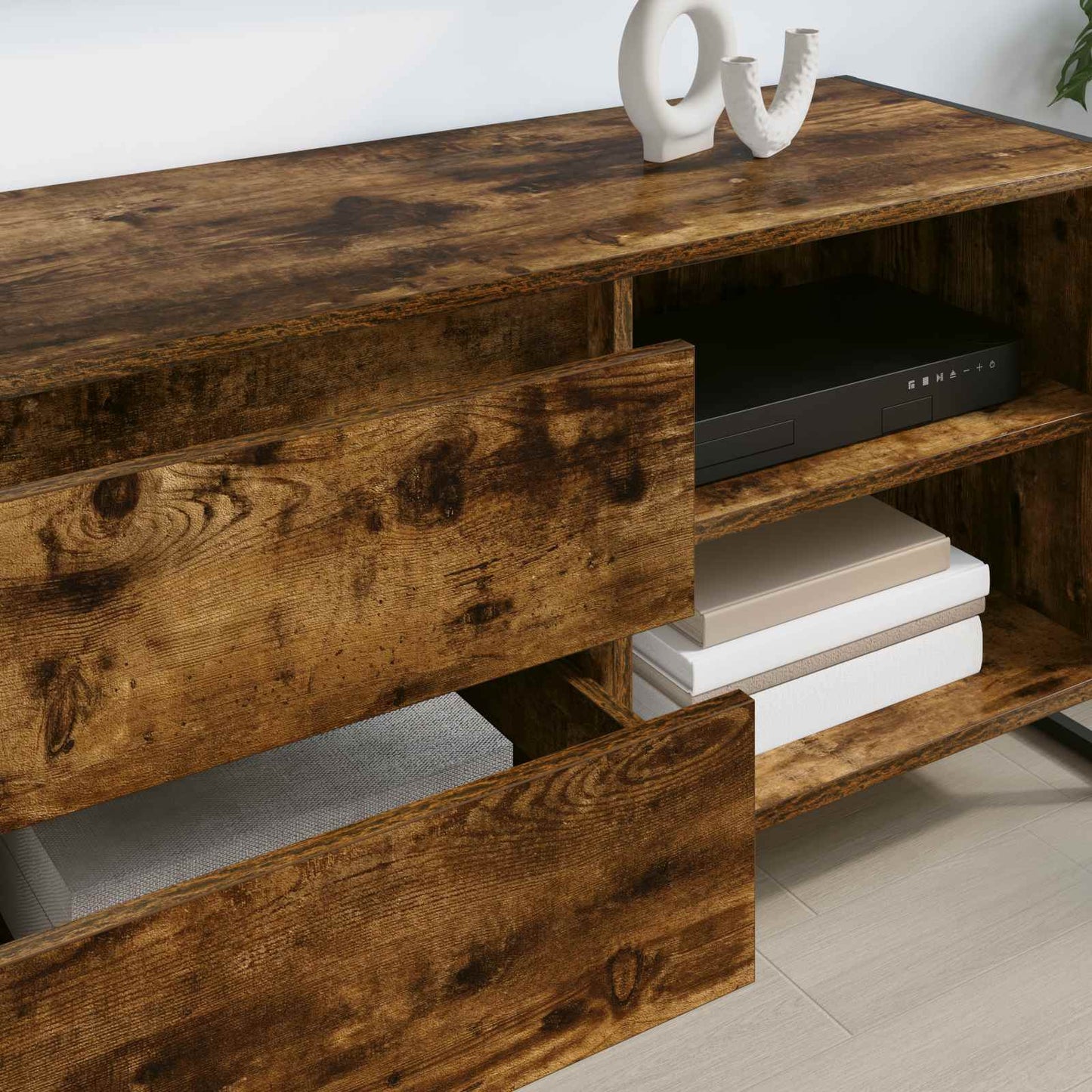 TV-kast met lade Rook Eik 100 x 36 x 49,5 cm Bewerkt hout