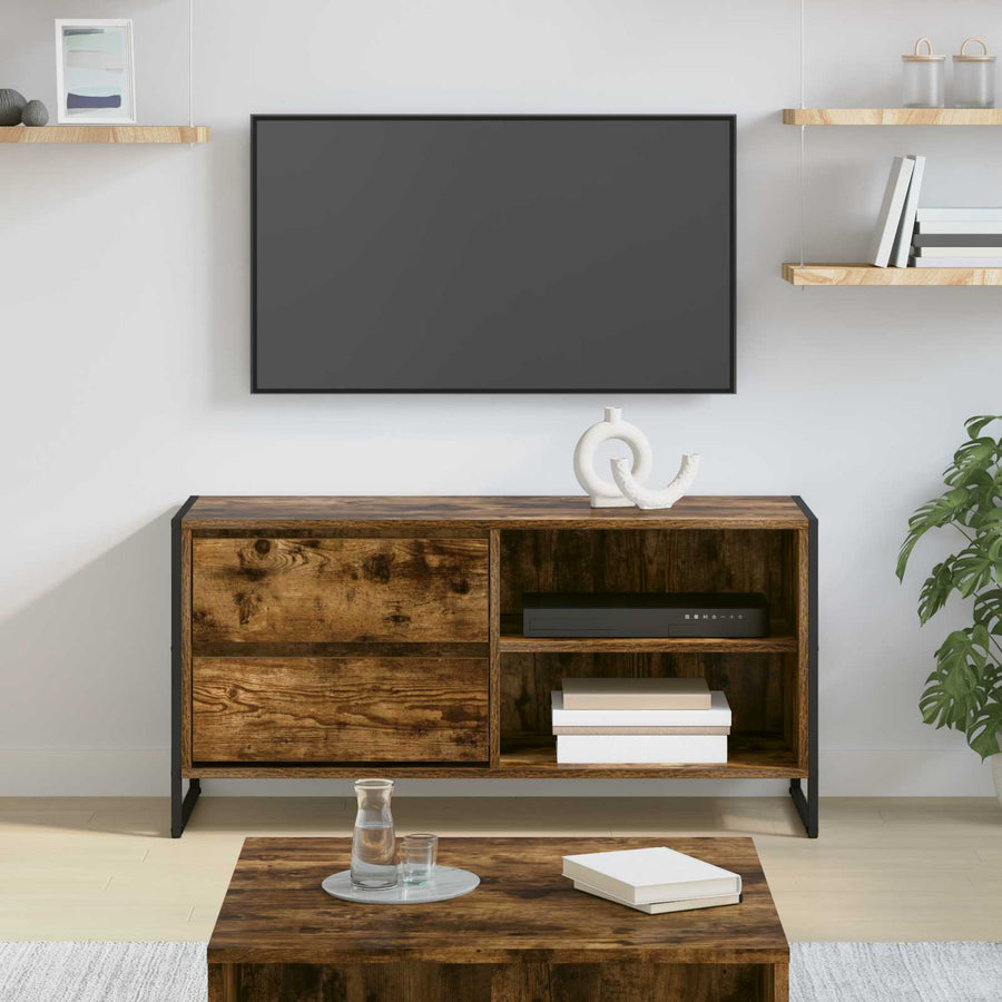 TV-kast met lade Rook Eik 100 x 36 x 49,5 cm Bewerkt hout